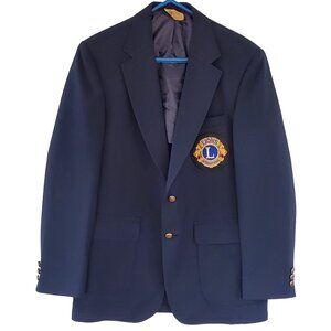 VTG Edwards Lion's Club International Blazer Jacket Men's 40R Blue Logo Patch
